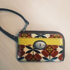 Fossil floral zip wristlet bag/clutch/purse